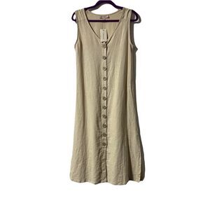 Philosophy Republic Clothing Beige Linen Blend Midi Dress Size 4 Button Up NWT